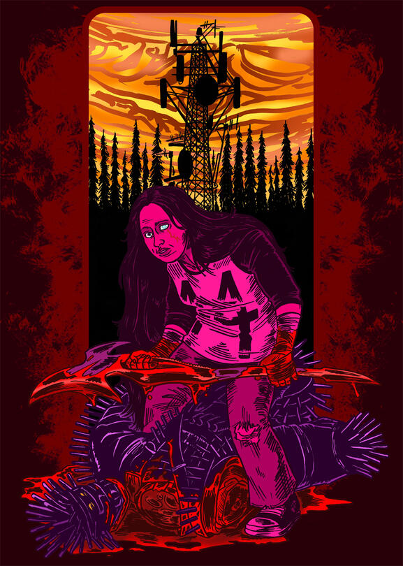 "Jovan Warrior" is a fan illustration for one of my favourite films, MANDY (2018). An intense, phantasmagorical tale of revenge that piques all my interests.